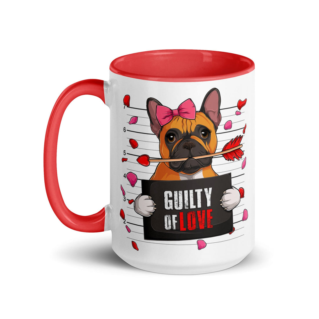 "Guilty of Love" French Bulldog Mug | Red &amp; White Colored Female