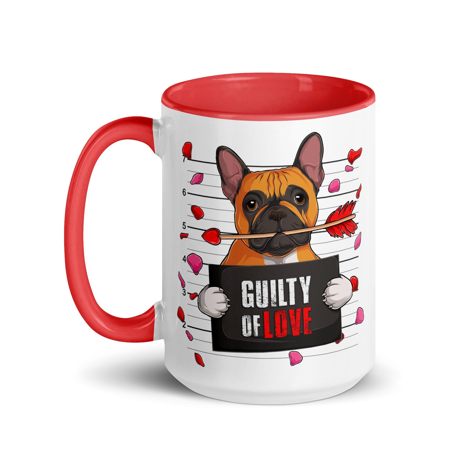 "Guilty of Love" French Bulldog Mug | Red &amp; White Colored Male