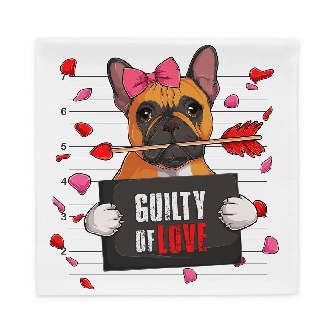 &quot;Guilty of Love&quot; French Bulldog Pillow Case | Red &amp; White Colored Female