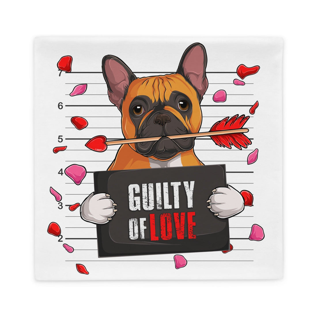 "Guilty of Love" French Bulldog Pillow Case | Red & White Colored Male