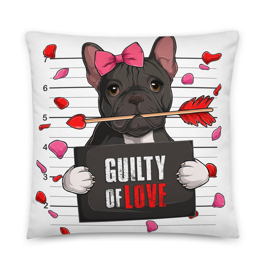 "Guilty of Love" French Bulldog Throw Pillow | B&W Colored Female