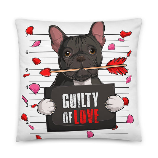 "Guilty of Love" French Bulldog Throw Pillow | B&W Colored Male