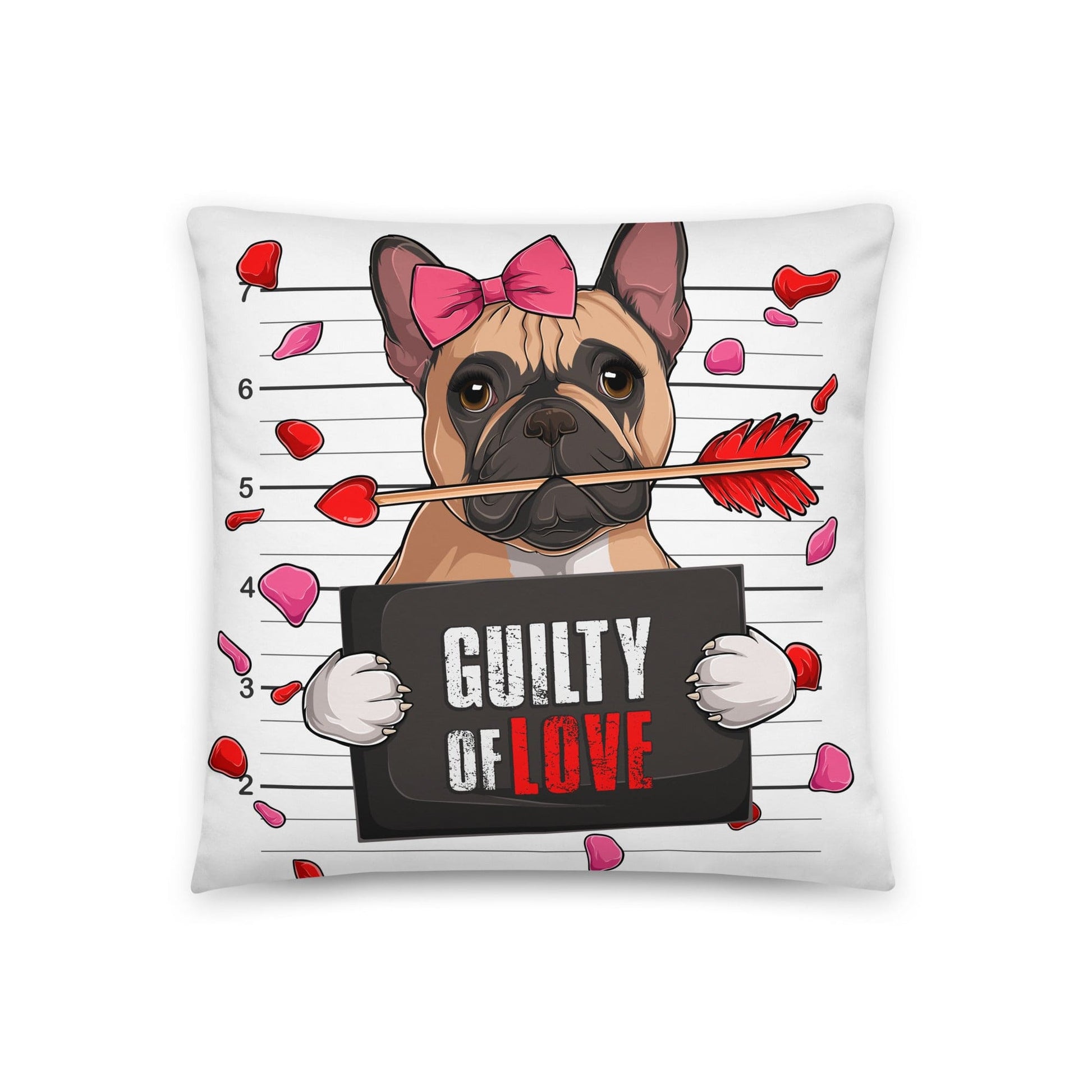 "Guilty of Love" French Bulldog Throw Pillow | Fawn & White Colored Female