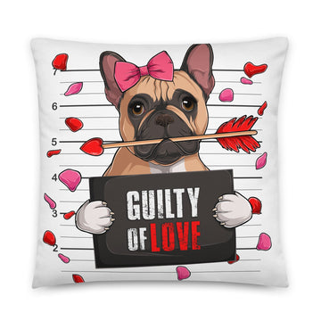 "Guilty of Love" French Bulldog Throw Pillow | Fawn & White Colored Female