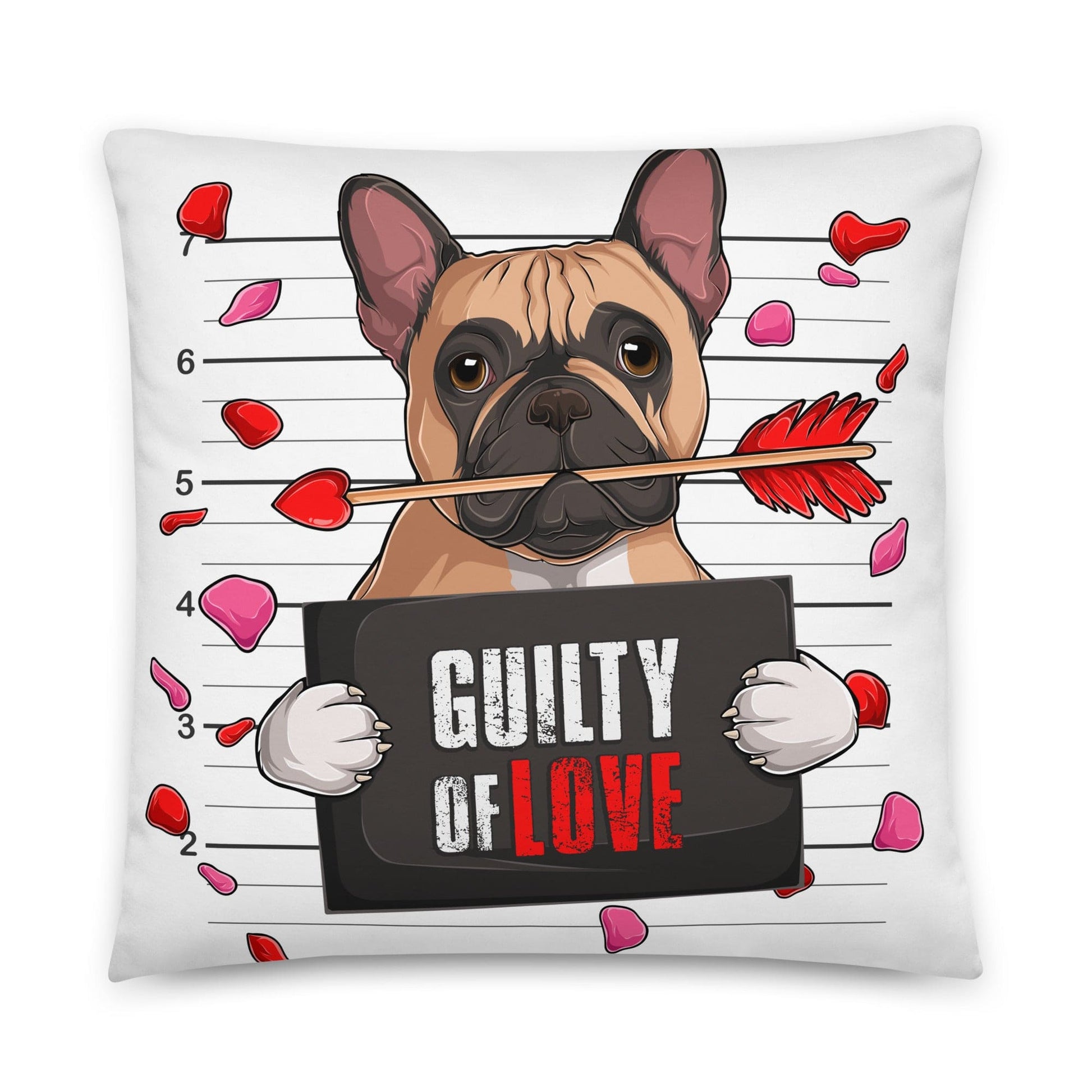 "Guilty of Love" French Bulldog Throw Pillow | Fawn & White Colored Male