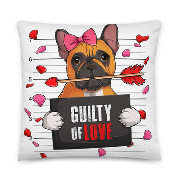 "Guilty of Love" French Bulldog Throw Pillow | Red & White Colored Female