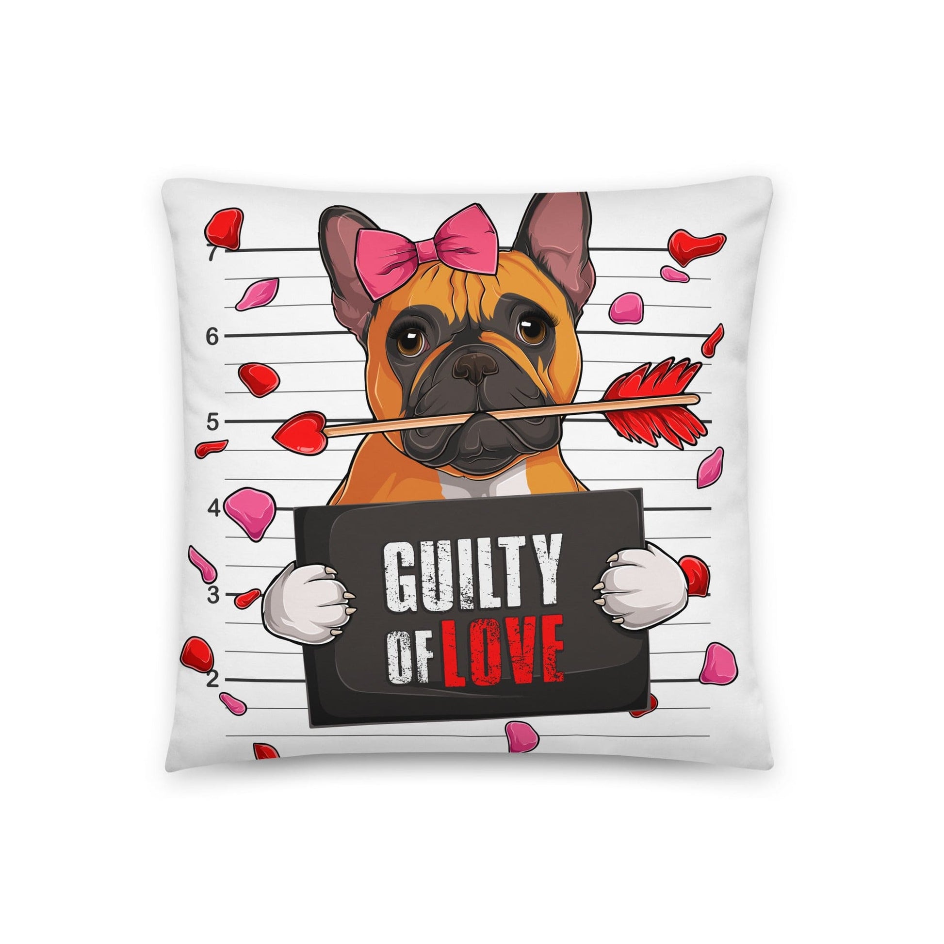 "Guilty of Love" French Bulldog Throw Pillow | Red & White Colored Female