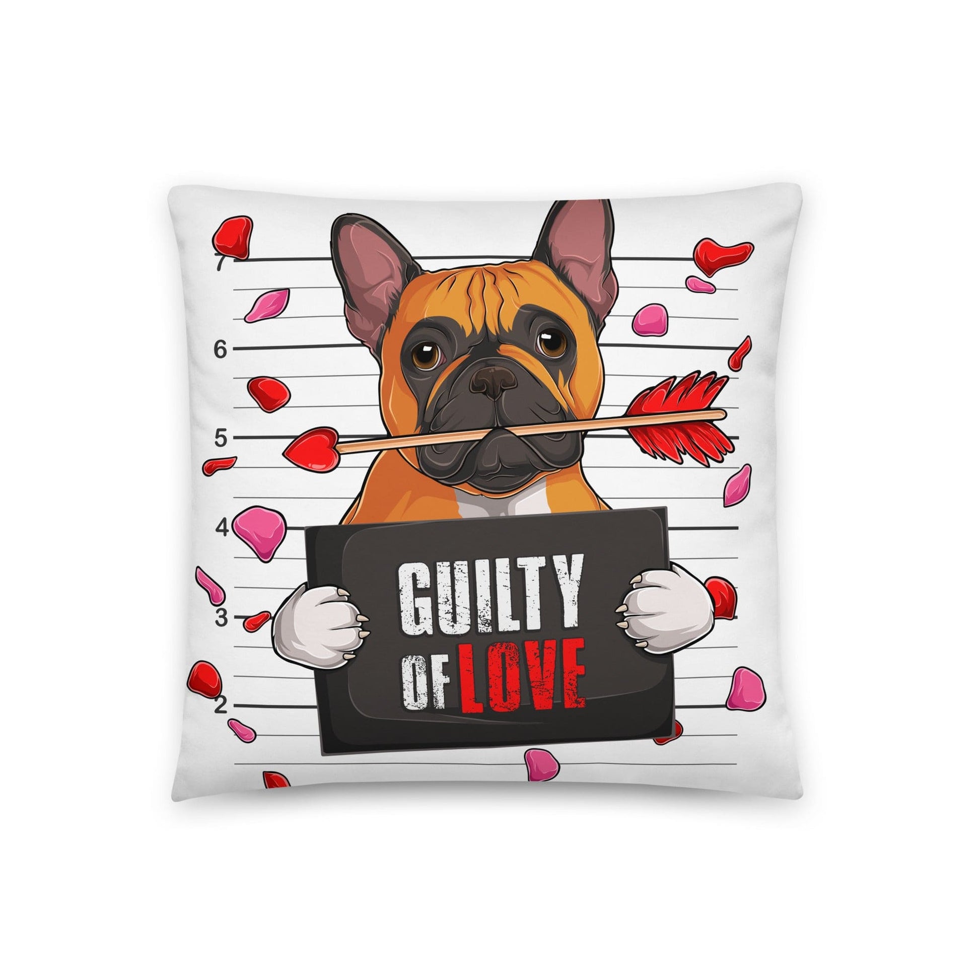 "Guilty of Love" French Bulldog Throw Pillow | Red & White Colored Male