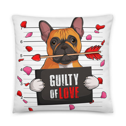 "Guilty of Love" French Bulldog Throw Pillow | Red & White Colored Male