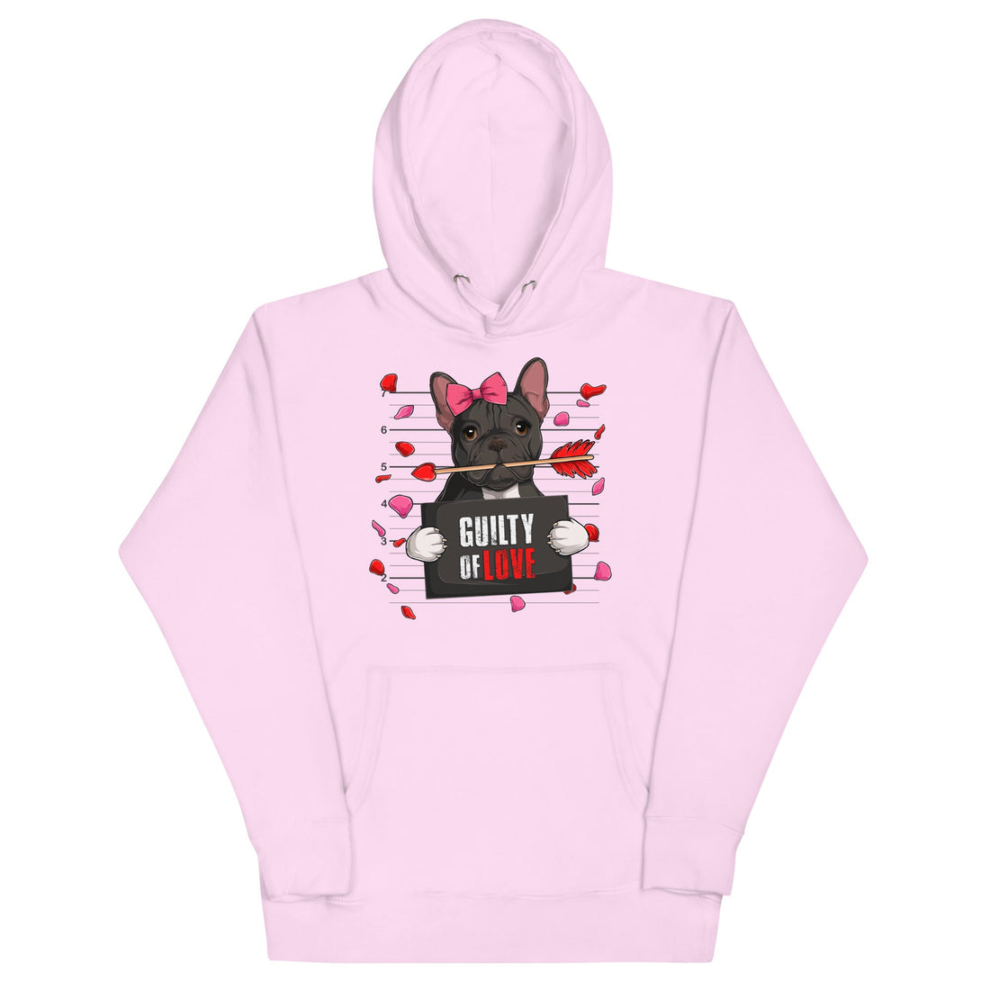 "Guilty of Love" French Bulldog Unisex Hoodie | B&amp;W Colored Female