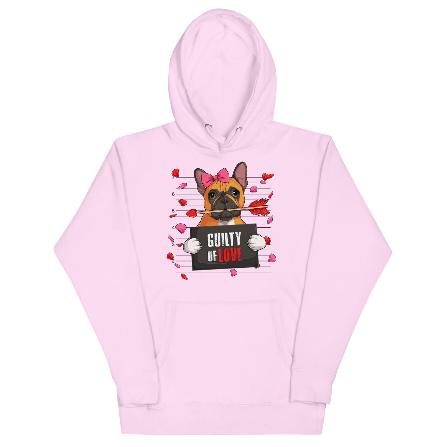 "Guilty of Love" French Bulldog Unisex Hoodie | Red &amp; White Colored Female