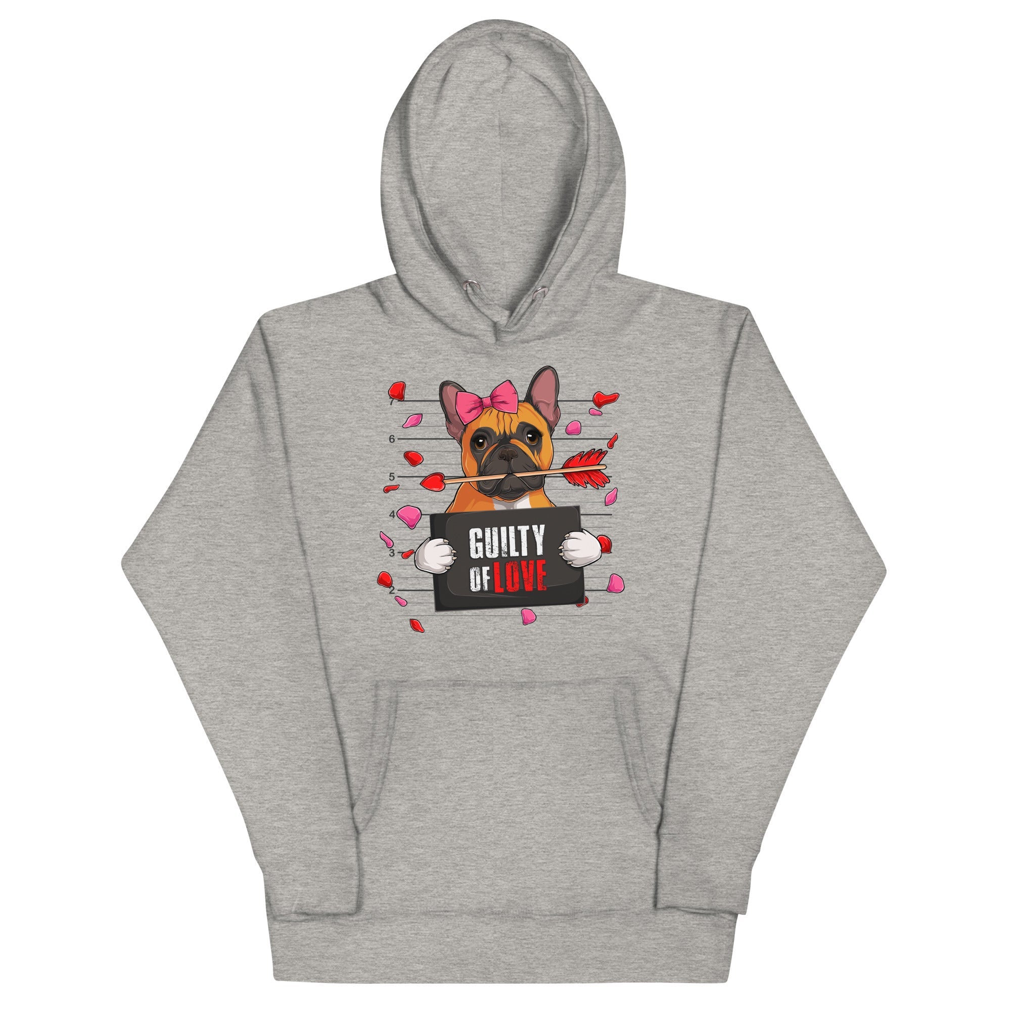 "Guilty of Love" French Bulldog Unisex Hoodie | Red &amp; White Colored Female