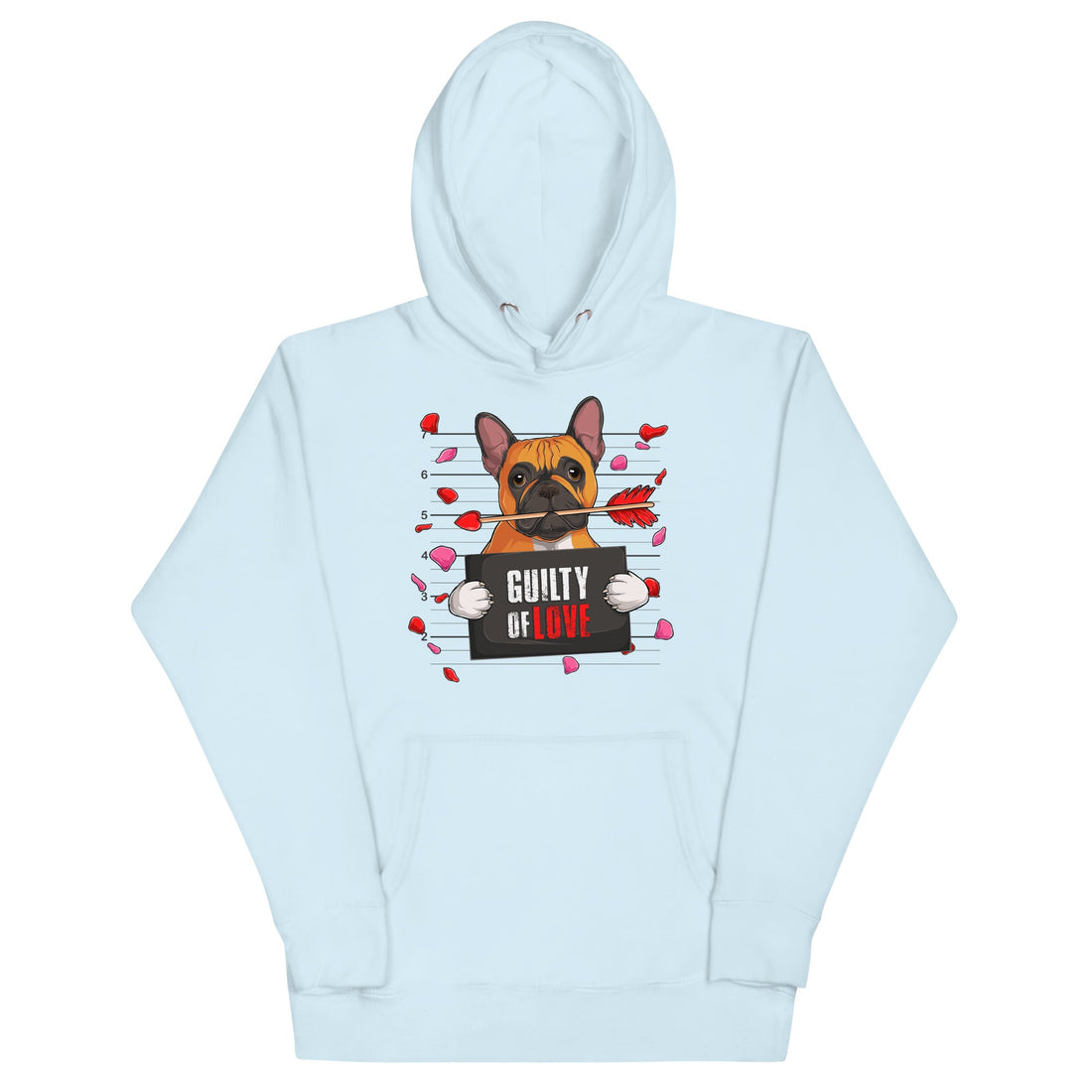 "Guilty of Love" French Bulldog Unisex Hoodie | Red &amp; White Colored Male