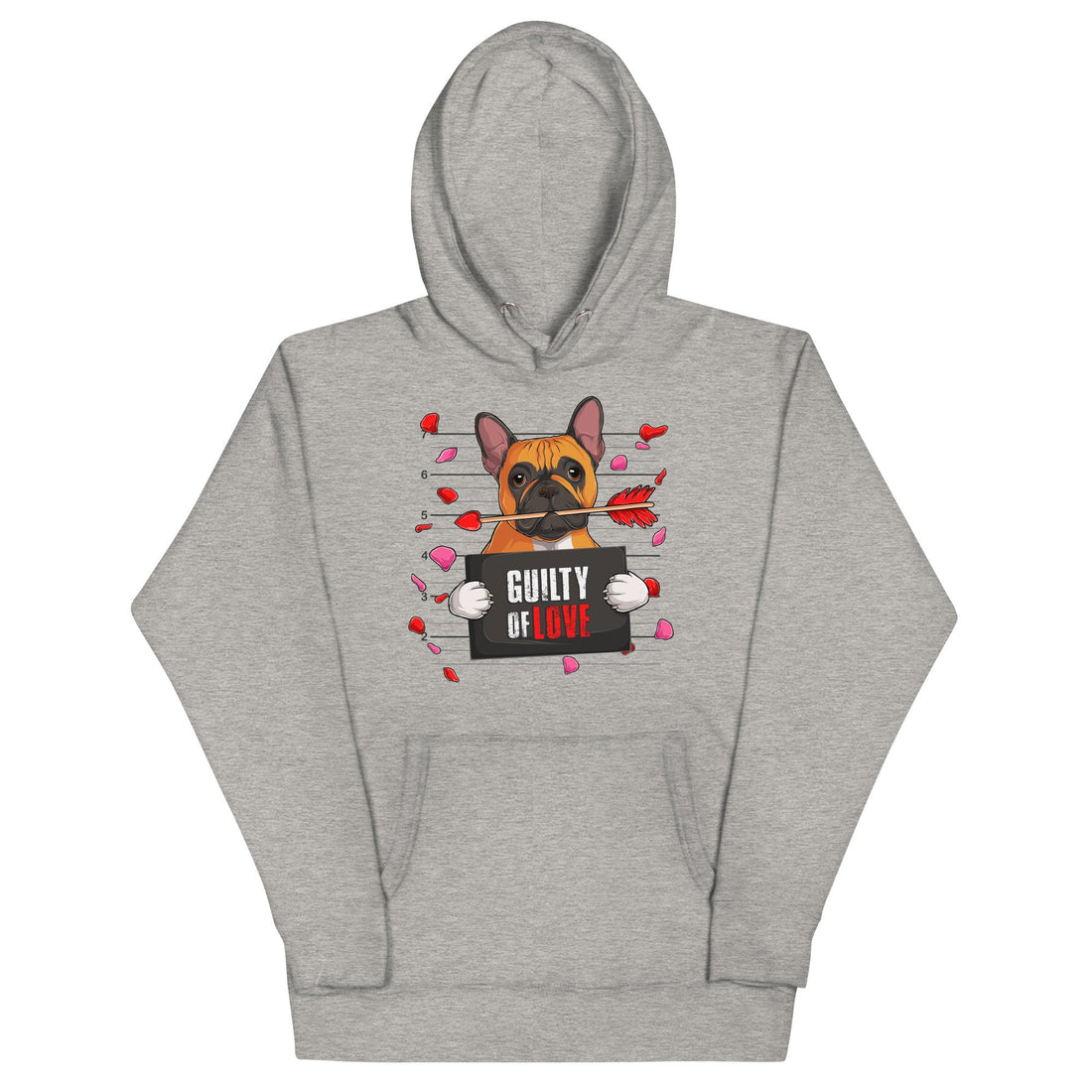 "Guilty of Love" French Bulldog Unisex Hoodie | Red &amp; White Colored Male