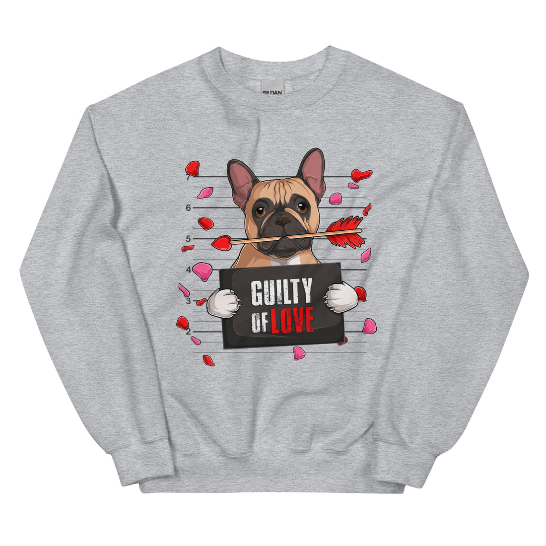 "Guilty of Love" Frenchie Valentine Sweatshirt | Fawn &amp; White Colored