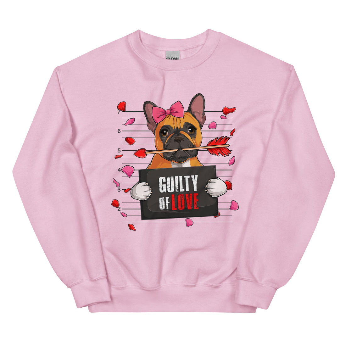 "Guilty of Love" Frenchie Valentine Sweatshirt | Red &amp; White Colored