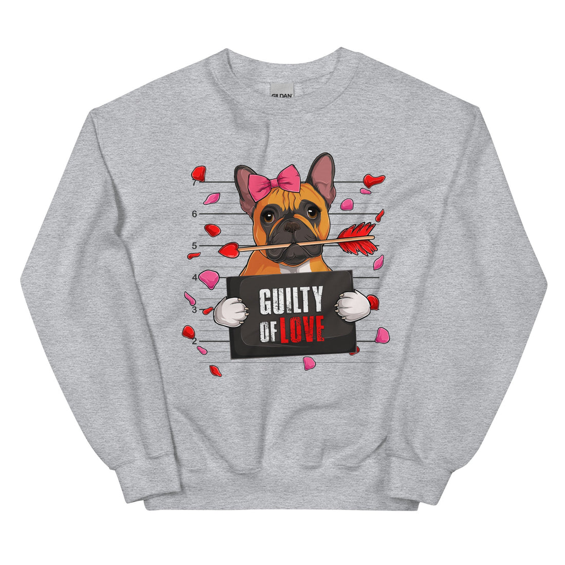 "Guilty of Love" Frenchie Valentine Sweatshirt | Red &amp; White Colored