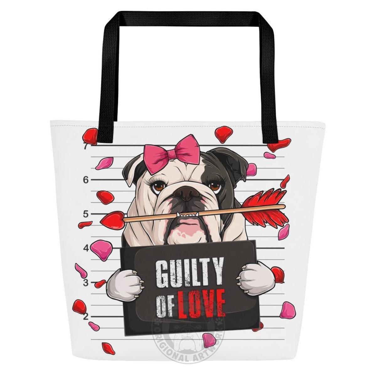"Guilty of Love" Large Female Bulldog Tote Bag with Pocket | B&amp;W Colored