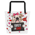 "Guilty of Love" Large Female Bulldog Tote Bag with Pocket | Fawn & White Colored