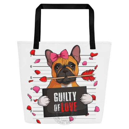 "Guilty of Love" Large Female French Bulldog Tote Bag | Red &amp; White Colored