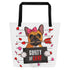 "Guilty of Love" Large Female French Bulldog Tote Bag | Red & White Colored