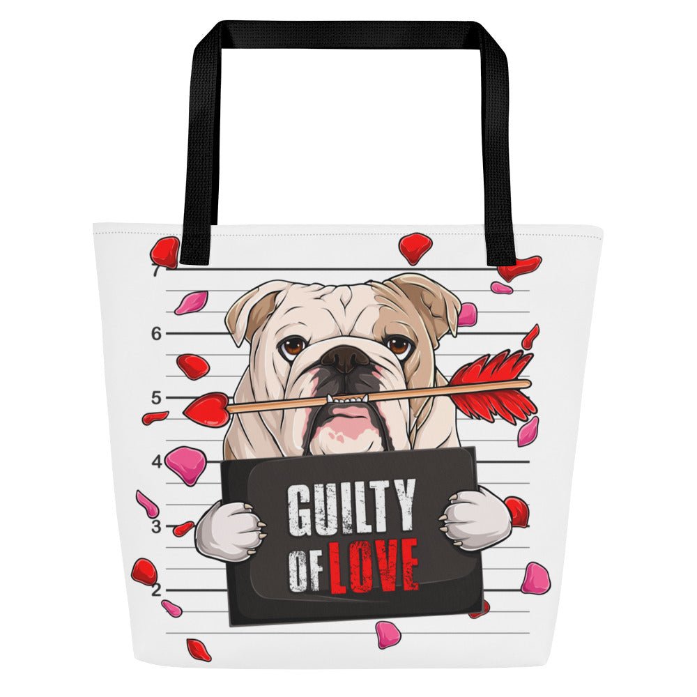 "Guilty of Love" Large Male Bulldog Tote Bag | Fawn &amp; White Colored