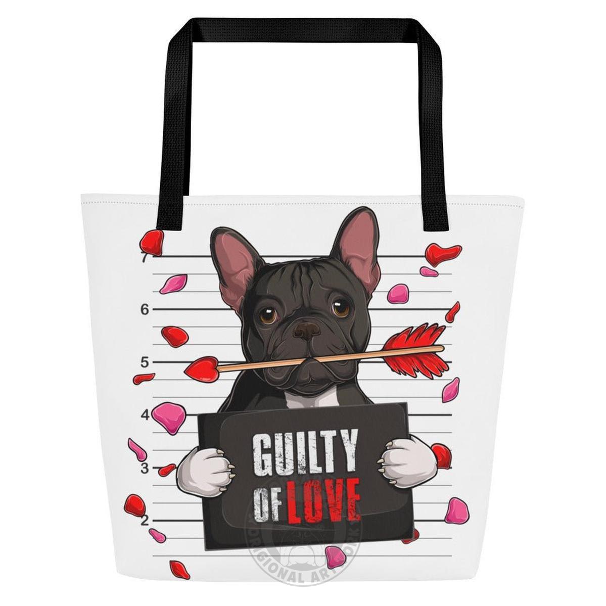 "Guilty of Love" Large Male French Bulldog Tote Bag | B&amp;W Colored