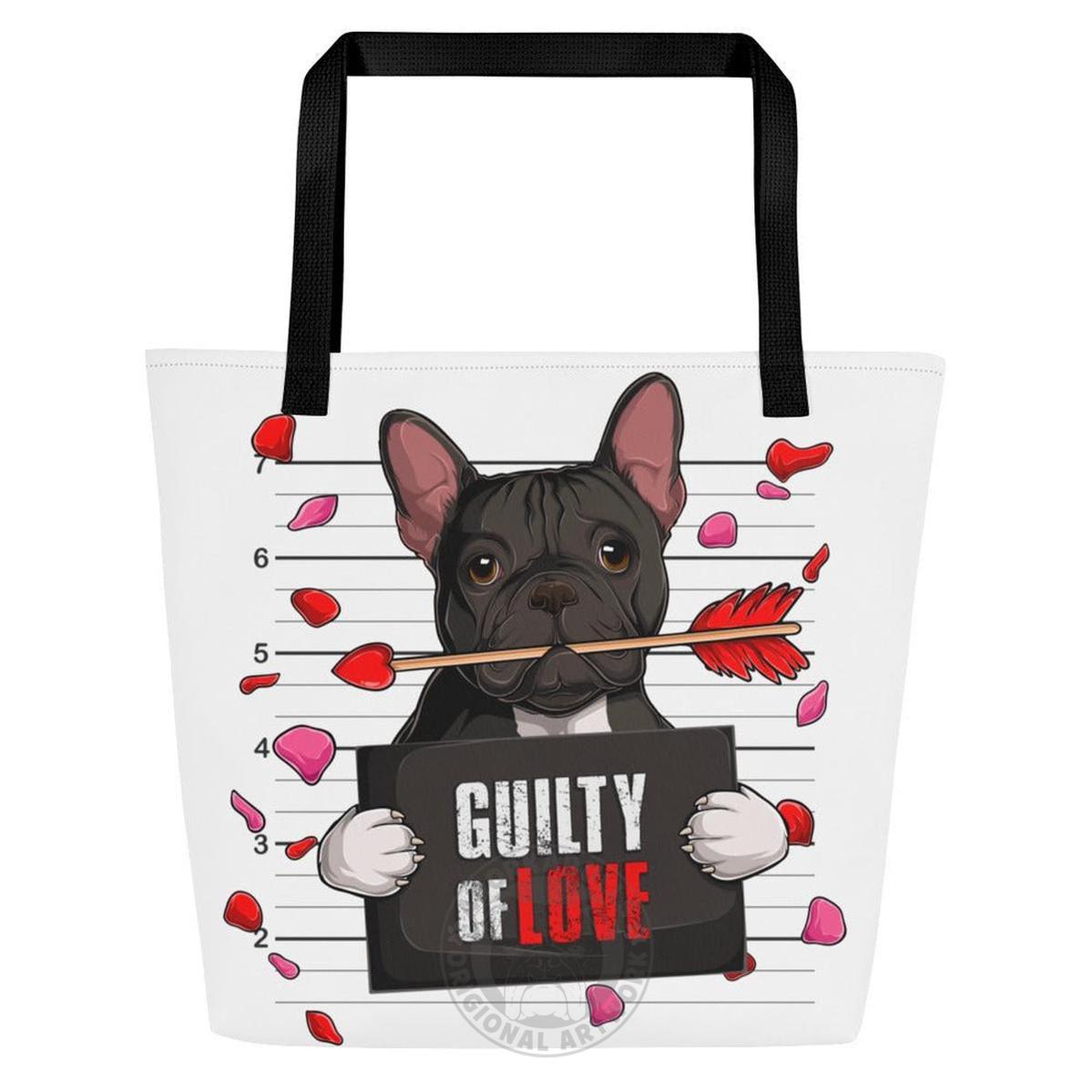 "Guilty of Love" Large Male French Bulldog Tote Bag | B&amp;W Colored