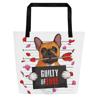 "Guilty of Love" Large Male French Bulldog Tote Bag | Red &amp; White Colored