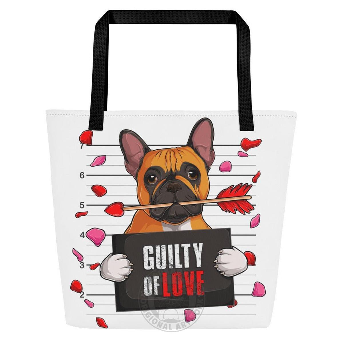 "Guilty of Love" Large Male French Bulldog Tote Bag | Red &amp; White Colored