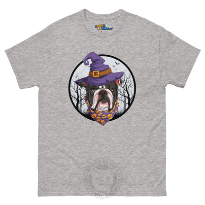 Halloween Witch tee, Male English Bulldog Black &amp; White, Sport Grey