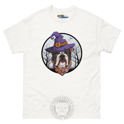Halloween Witch tee, Male English Bulldog Black &amp; White, White