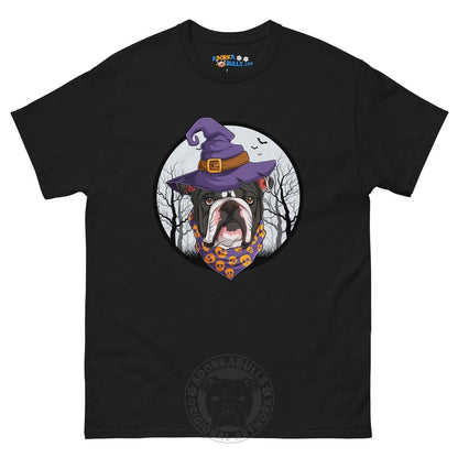 Halloween Witch tee, Male English Bulldog Black &amp; White, Black
