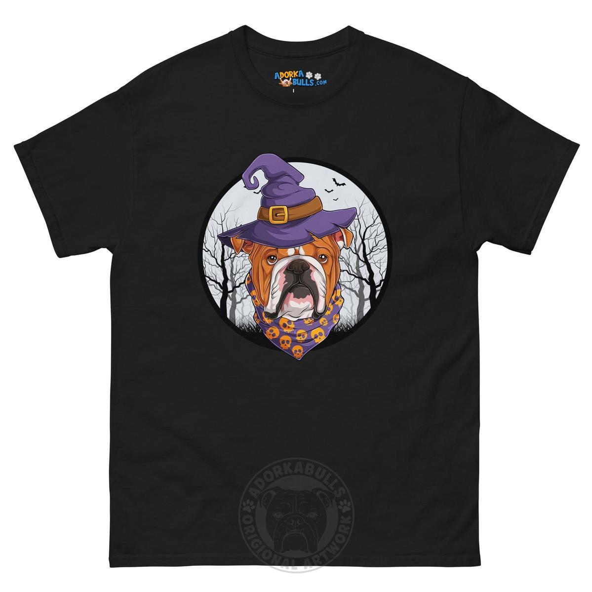 Halloween Witch tee, Male English Bulldog Red &amp; White, Black