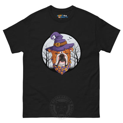 Halloween Witch tee, Male English Bulldog Red &amp; White, Black