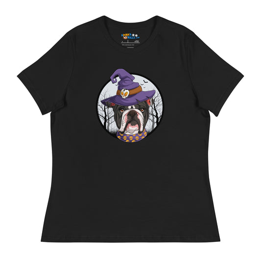 Halloween Bulldog Women's Relaxed Tee | B&W Colored Female