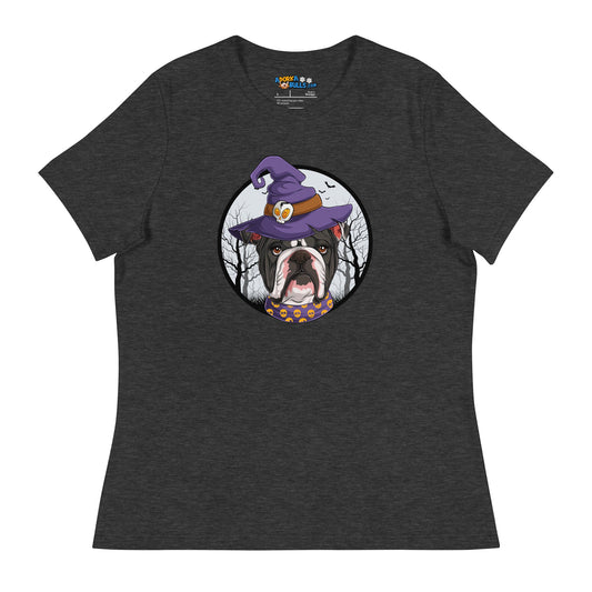 Halloween Bulldog Women's Relaxed Tee | B&W Colored Female