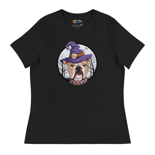 Halloween Bulldog Women's Relaxed Tee | Fawn & White Colored Female