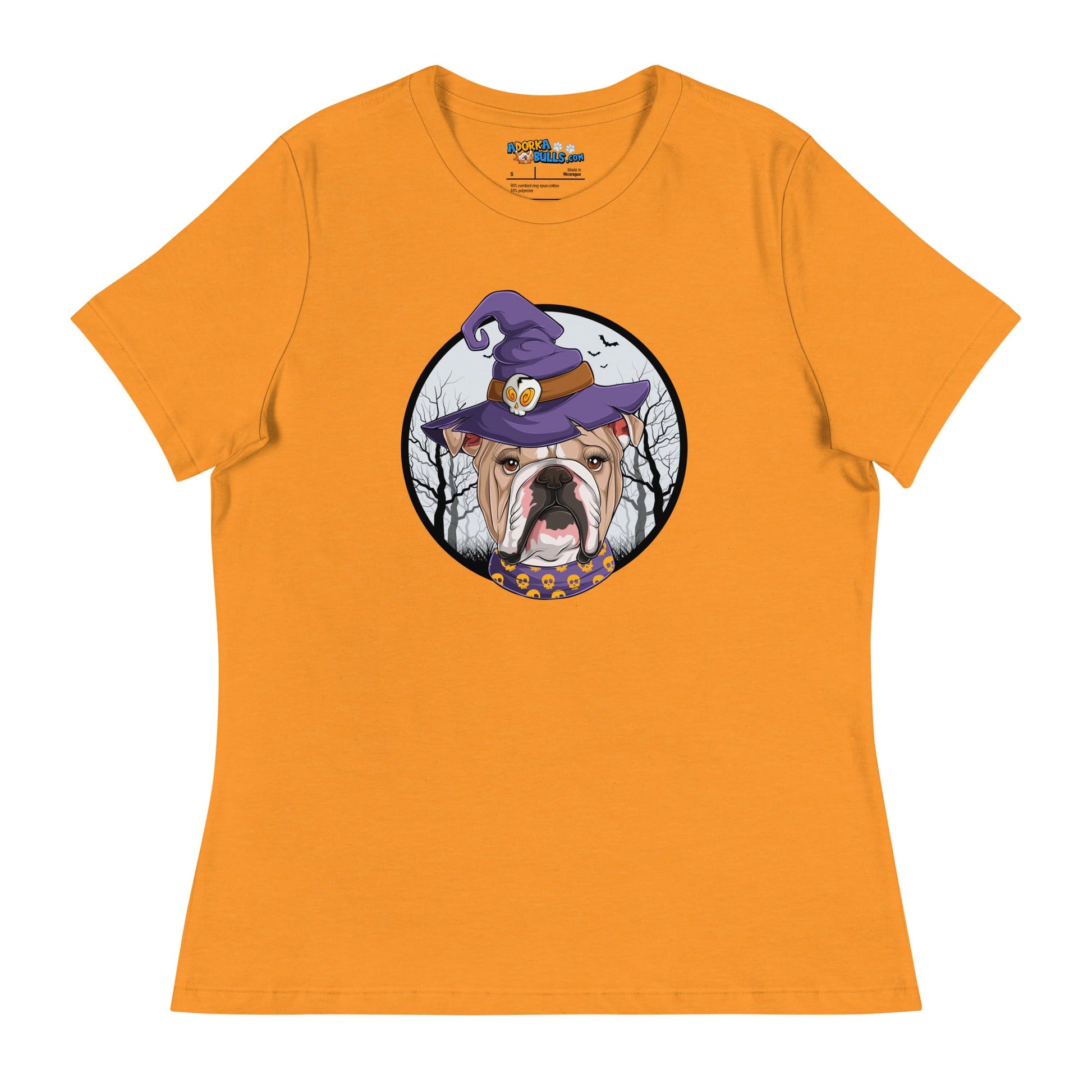 Halloween Bulldog Women's Relaxed Tee | Fawn & White Colored Female