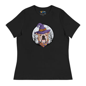 Halloween Bulldog Women's Relaxed Tee | Fawn & White Colored Male