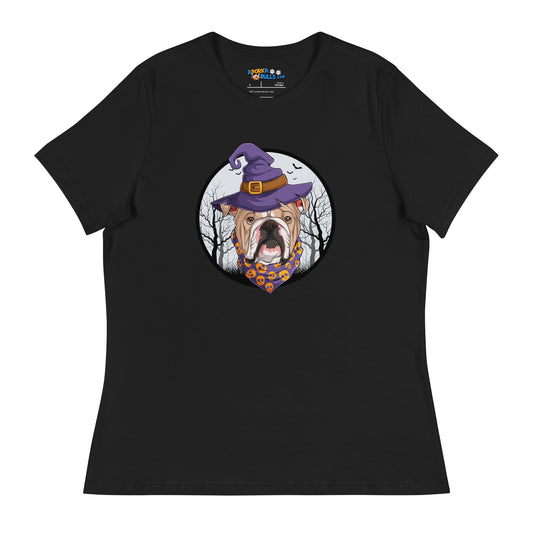 Halloween Bulldog Women's Relaxed Tee | Fawn & White Colored Male