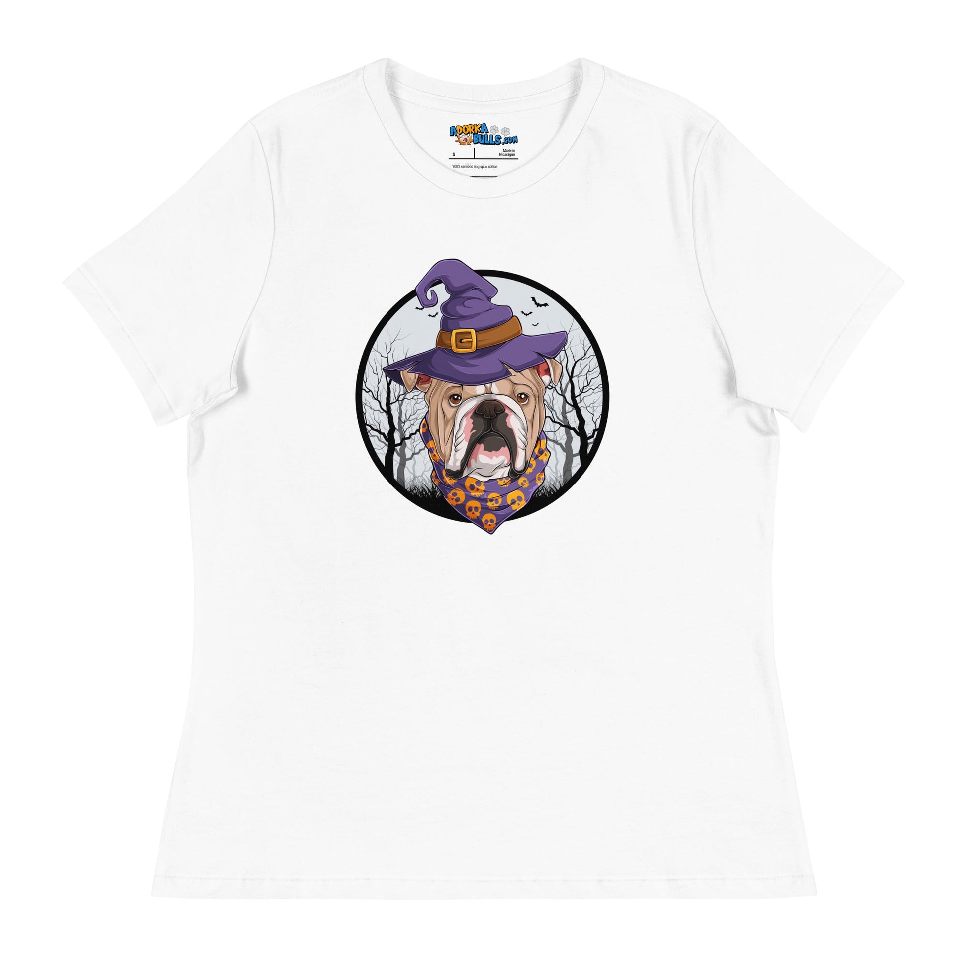 Halloween Bulldog Women's Relaxed Tee | Fawn & White Colored Male