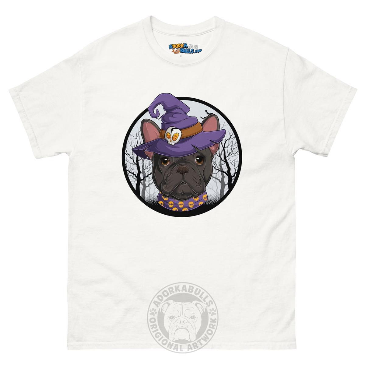Halloween Witch tee, Female Frenchie Black &amp; White, White