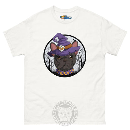 Halloween Witch tee, Female Frenchie Black &amp; White, White