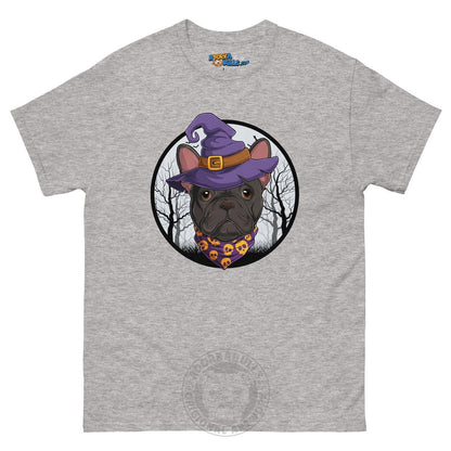 Halloween Witch tee, Male Frenchie Black &amp; White, Sport Grey