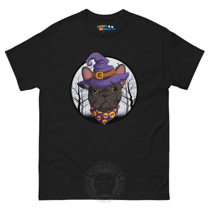 Halloween Witch tee, Male Frenchie Black &amp; White, Black
