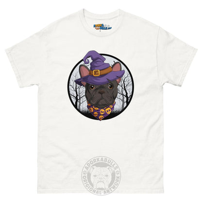 Halloween Witch tee, Male Frenchie Black &amp; White, White