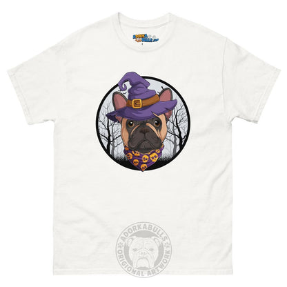 Halloween Witch tee, Male Frenchie Fawn &amp; White, White