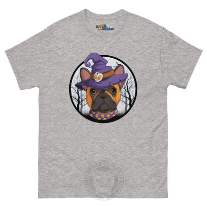 Halloween Witch tee, Female Frenchie Red &amp; White, Sport Grey