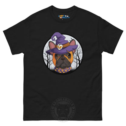 Halloween Witch tee, Female Frenchie Red &amp; White, Black